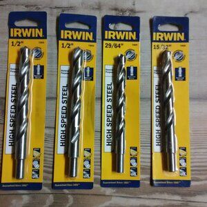 4 Irwin high speed steel bits   new in package --- packages do have shelf wear -